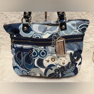 Coach Navy and Light Blue Shoulder Bag
